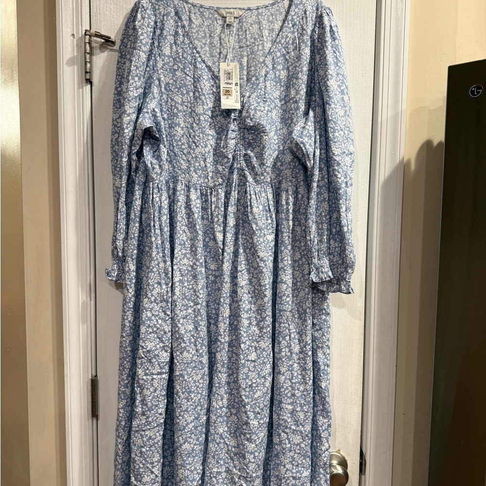 Marks & Spencer Light Blue and White Patterned Blouse
